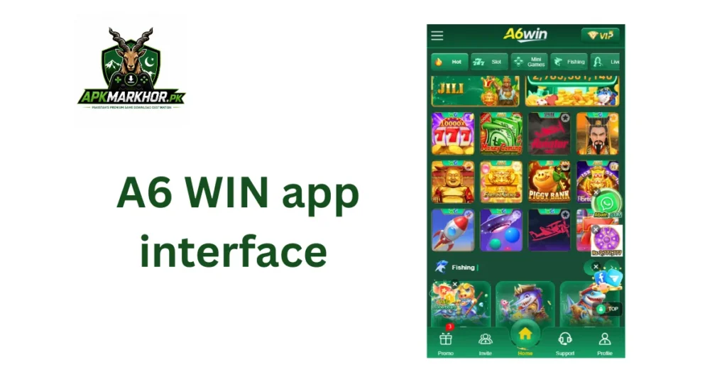 A6 WIN app Game Lobby interface screenshot