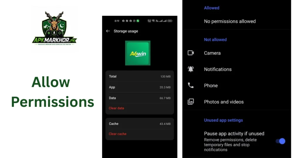 A6 WIN permissions request screen on Vivo Y02t