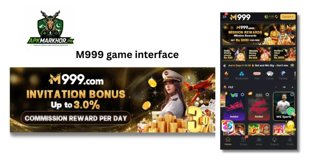 m999 game lobby interface screenshot